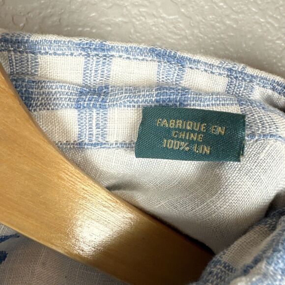 Tommy Bahama Mens Button Up Long Sleeve Shirt Large Blue White Check 100% Linen - Picture 6 of 8
